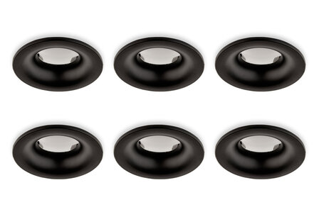 Inbouwspot, Rond, Waterdicht IP65, &Oslash;85 mm, Mat Zwart, 6-Pack