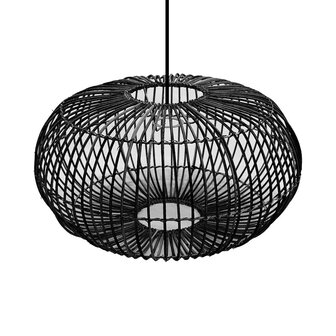 Rotan / Rieten Hanglamp, Handgemaakt, Zwart, ⌀50 cm