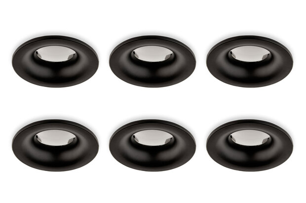 Inbouwspot, Rond, Waterdicht IP65, Ø85 mm, Mat Zwart, 6-Pack