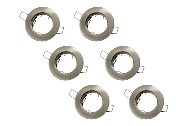 6 pack inbouwspot rond geborsteld aluminium rvs look 