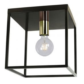 Metalen Plafondlamp Zwart Messing, E27 Fitting, 25x25 cm