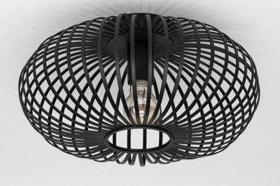 Metalen Plafondlamp Zwart, E27 Fitting, ⌀40x20 cm
