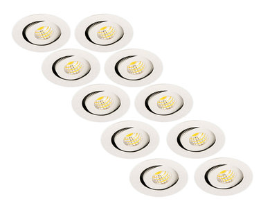 Inbouwspot LED 3W, Rond, Kantelbaar, Aluminium, Dimbaar, Zilver, 10-Pack