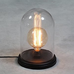 Houten Dome Bell Tafellamp, E27 Fitting, Glas, Zwart, ⌀16x26cm