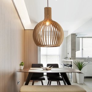 Lille Houten Design Hanglamp, E27 Fitting, ⌀45x54cm, Naturel