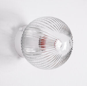 Glazen Wandlamp Geribbeld, Rond, E27 Fitting, Ø15 cm, Transparant