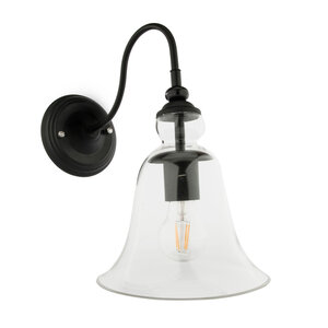 Vintage Wandlamp Zwart Met Glazen Lampenkap