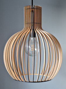 Lille Houten Design Hanglamp, E27 Fitting, ⌀45x54cm, Half Zwart