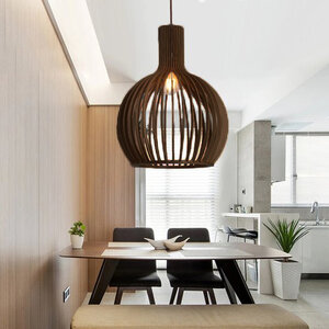 Lille Houten Design Hanglamp, E27 Fitting, ⌀45x54cm, Zwart