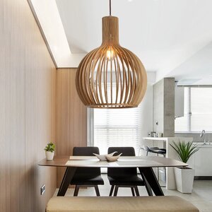 Lille Houten Design Hanglamp, E27 Fitting, ⌀45x54cm, Half Wit