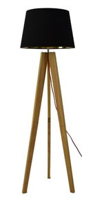 Menton Tripod Vloerlamp, Ø45x155cm, Hout Met Zwarte Lampenkap