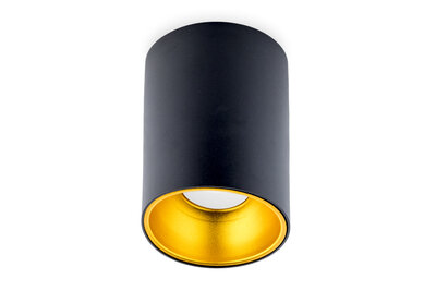 Opbouwspot Rond, Vast, GU10 Fitting, Mat Zwart / Goud