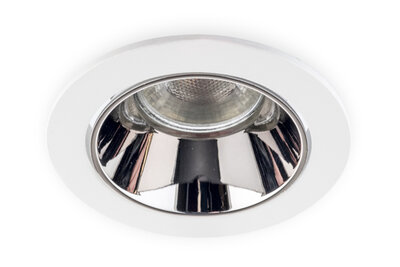 Inbouwspot Rond, Vast, Ø85mm, Wit / Chroom