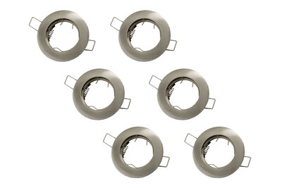 Inbouwspot, Rond, RVS Look, Satijn, 6-Pack