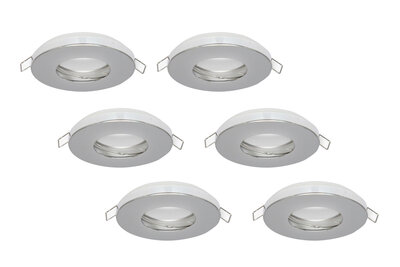 Inbouwspot, Rond, Waterdicht IP44, Chroom, 6-Pack