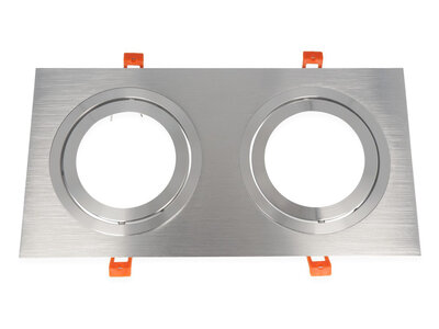 Inbouwspot (Dubbel), Vierkant, Kantelbaar, AR111, Geborsteld Aluminium