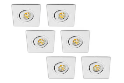 Inbouwspot LED 3W, Wit, Vierkant, Kantelbaar, Dimbaar, 6-Pack