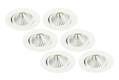 Inbouwspot LED 7W Dimbaar, Wit, Rond, Kantelbaar, 230V, 6-Pack