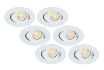 Inbouwspot LED 3W, Wit, Rond, Kantelbaar, Dimbaar, 6-Pack