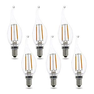 E14 LED Filament Kaarslamp Tip 2W Warm Wit Dimbaar 6-Pack