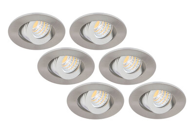 Inbouwspot LED 3W, Rond, Kantelbaar, Aluminium, Dimbaar, 6-Pack