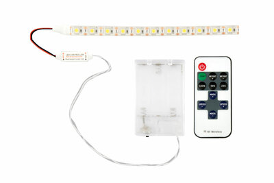 LED Strip Warm Wit Waterdicht Op 3xAA Batterijen, Dimbaar, Onderbouw