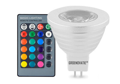 GU5.3 / MR16 LED Spot 3W RGB Dimbaar Incl. Afstandsbediening