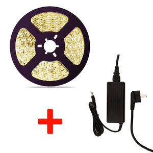 LED Strip Set, 5 Meter, 7.2 Watt/meter, Warm Wit, Waterdicht IP68, Met Voedingsadapter