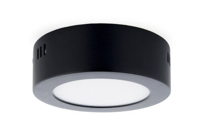 LED Paneel Plafondlamp 6W, Rond ⌀12cm, Opbouw, Warm Wit, Zwart