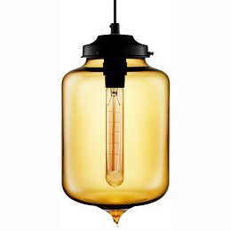 Amber Glazen Design Hanglamp, ⌀18x27cm, Zwart