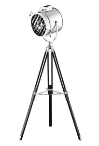 Maritieme Luxe Industrieel Design Tripod Vloerlamp Rooster Chroom Zwart